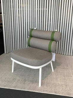 Kettal Loungemöbel|Outdoorsessel Roll Bezug 289 Fog Lamindo und 039 Green Stripe Gestell 721 Chalk