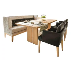 Bielefelder Werkstätten Essgruppen|Polo Tischgruppe Tisch Eiche Gekalkt Hell 3 Stühle Bank