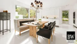 Bielefelder Werkstätten Essgruppen|Polo Tischgruppe Tisch Eiche Gekalkt Hell 3 Stühle Bank