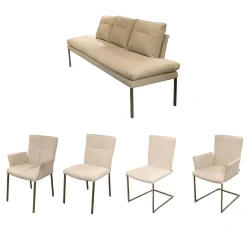 WK Wohnen Stuhlsets|Polsterbank Mit Sessel Und 3 Stühlen Leder Toledo Perle Weiß Creme