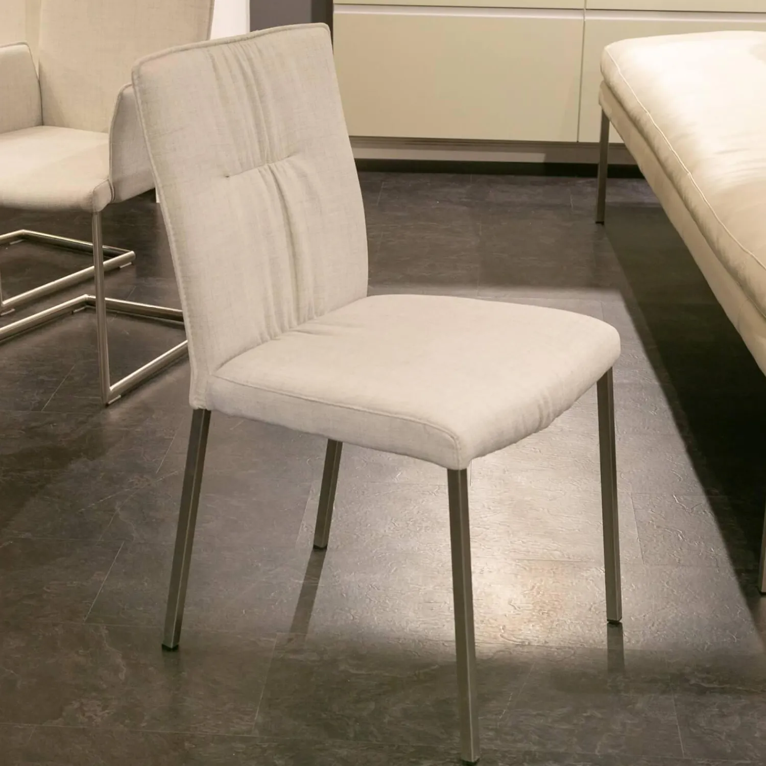 WK Wohnen Stuhlsets|Polsterbank Mit Sessel Und 3 Stühlen Leder Toledo Perle Weiß Creme