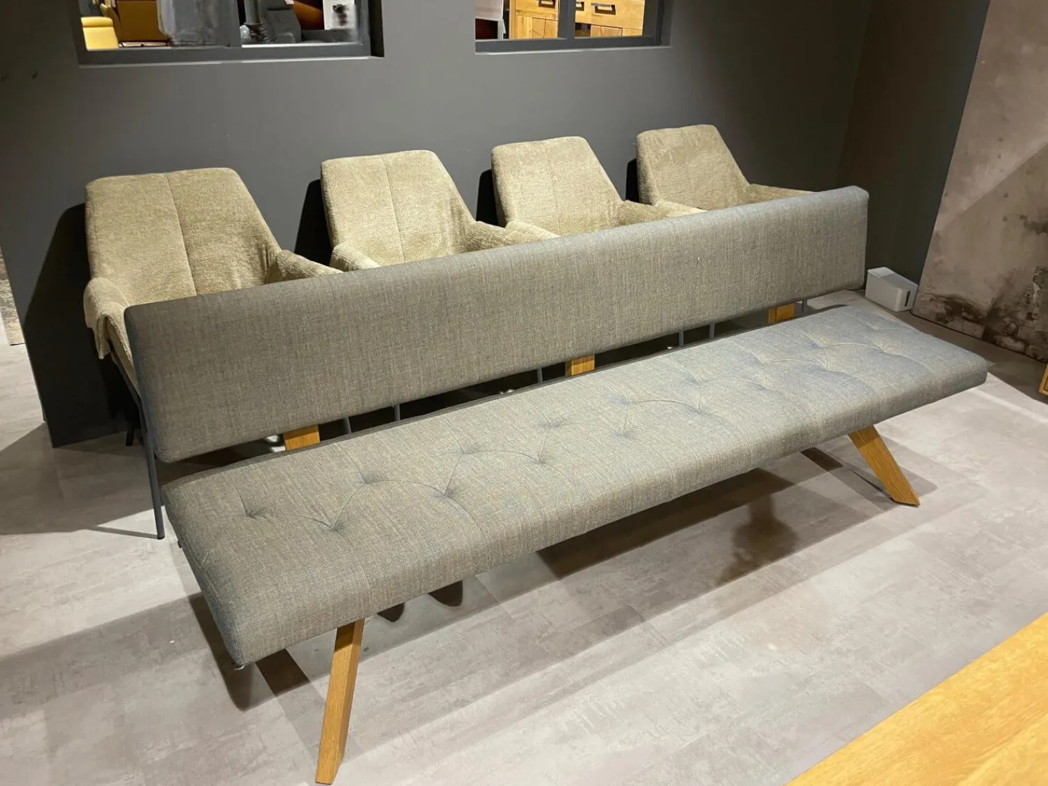 Team 7 Bänke|Polsterbank Yps BYS 21 PO R Stoff Canvas 734 Grau Gestell Eiche Naturöl 2407