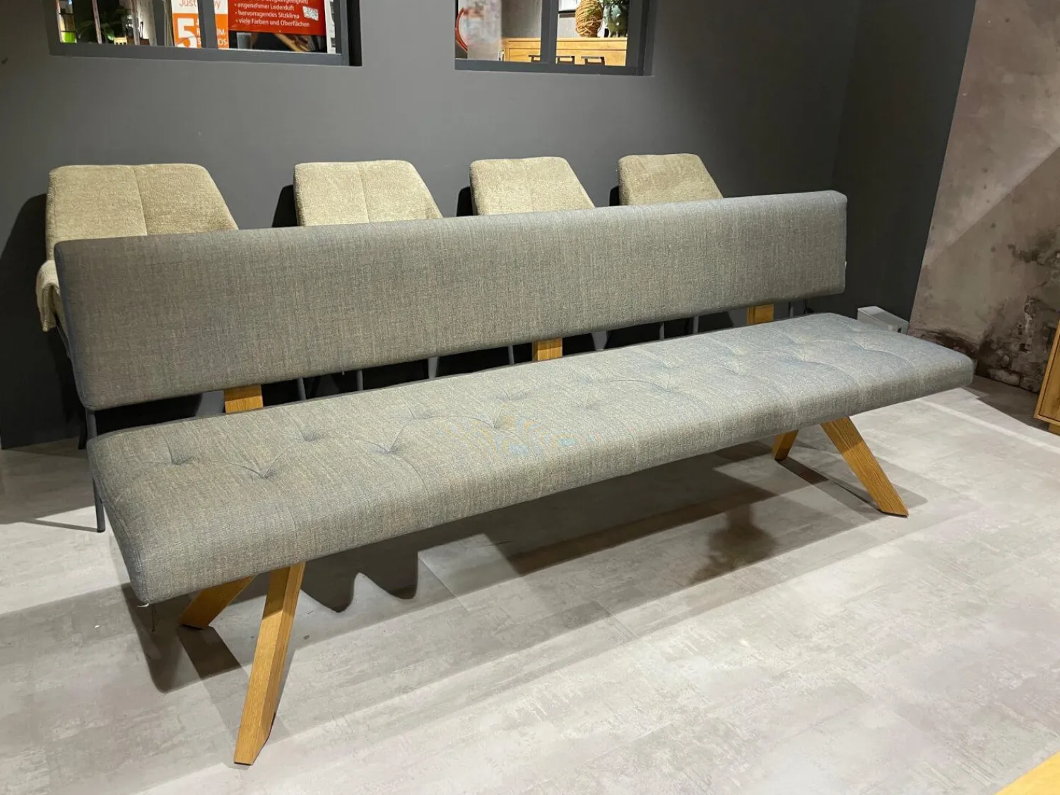 Team 7 Bänke|Polsterbank Yps BYS 21 PO R Stoff Canvas 734 Grau Gestell Eiche Naturöl 2407