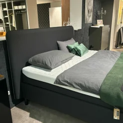 Tempur Polsterbetten|Polsterbett 83020173 Arc Static Disc Textilgewebe Charcoal Grey Grau Füße Eiche Schwarz Matt Lackiert Kopfteil Sensory Ohne Matratze Ohne Lattenrost