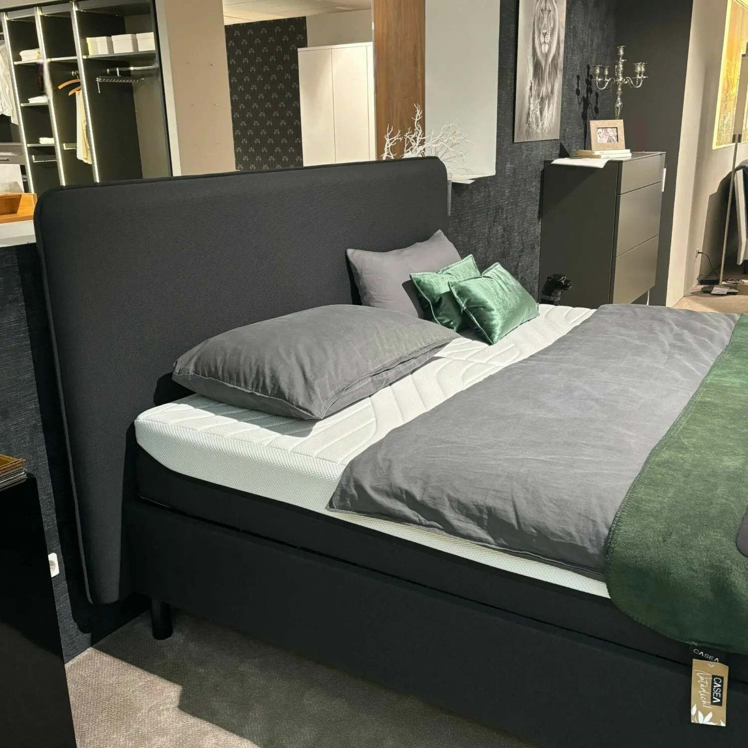 Tempur Polsterbetten|Polsterbett 83020173 Arc Static Disc Textilgewebe Charcoal Grey Grau Füße Eiche Schwarz Matt Lackiert Kopfteil Sensory Ohne Matratze Ohne Lattenrost