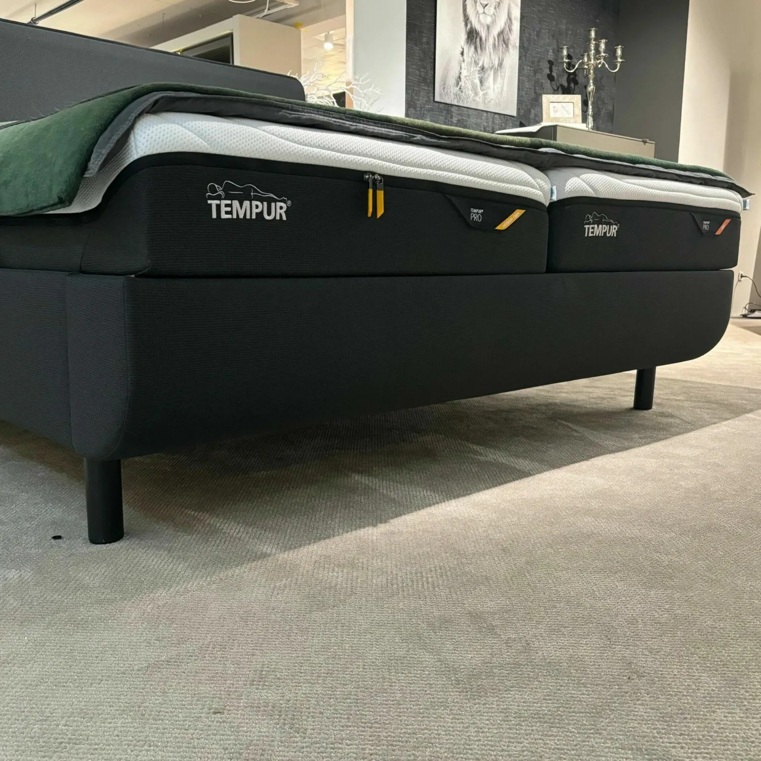 Tempur Polsterbetten|Polsterbett 83020173 Arc Static Disc Textilgewebe Charcoal Grey Grau Füße Eiche Schwarz Matt Lackiert Kopfteil Sensory Ohne Matratze Ohne Lattenrost