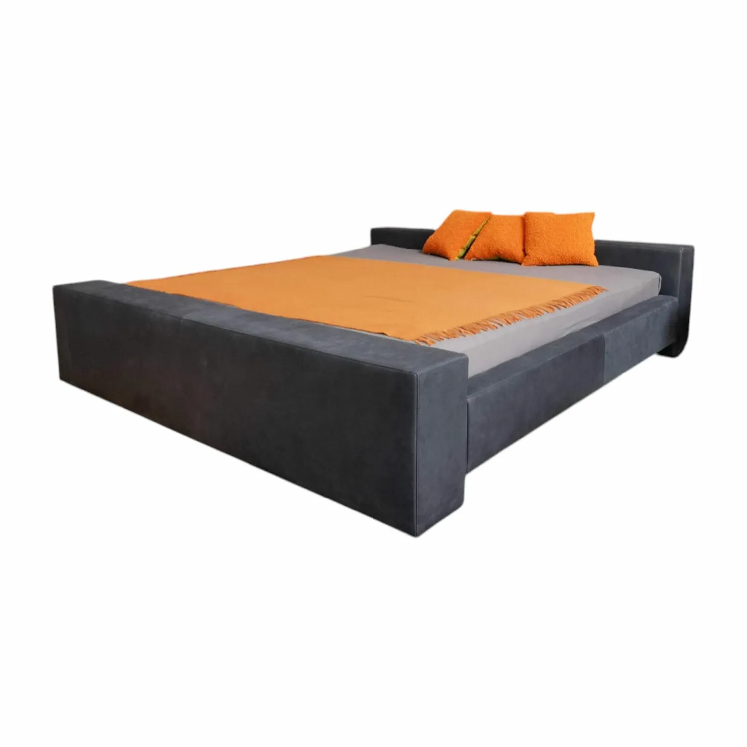 Möller Design Polsterbetten|Polsterbett Brian Kopfteil A Niedrig Leder Novara 0523 Black Off Schwarz Fußplatte Holz Schwarz