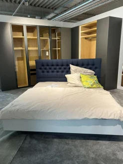 Contur Polsterbetten|Polsterbett Cilento Lack Kristallgrau Matt Polsterkopfteil Mit Steppung Und Zierknöpfen Stoff 9367 Blau Ohne Matratze