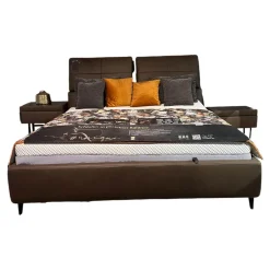 Hukla Polsterbetten|Polsterbett Heaven Leder Galero Nougat Braun Metallfuß Schwarz Inklusive Matratzen