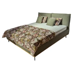 Oschmann Polsterbetten|Polsterbett Merida Stoff Trust Lind 740003 Gruün Kopfteil 1857 Metallfuß W010 Schwarz Mit Matratzen