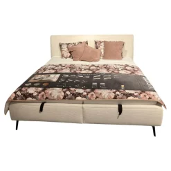 Oschmann Polsterbetten|Polsterbett Samos Bezug Feincord natur 434000 Beige Kopfteil 1997M Metallfuß Schwarz Mit Matratze Lattenrost Plaid Und Kissen