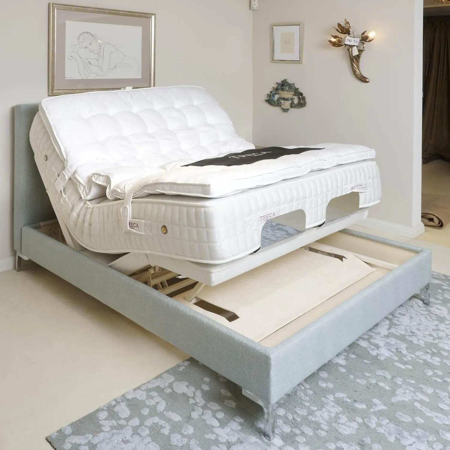 Treca Interiors Polsterbetten|Polsterbett Super Cad Stoff Gio Lune 009 Türkis mit Matratzen