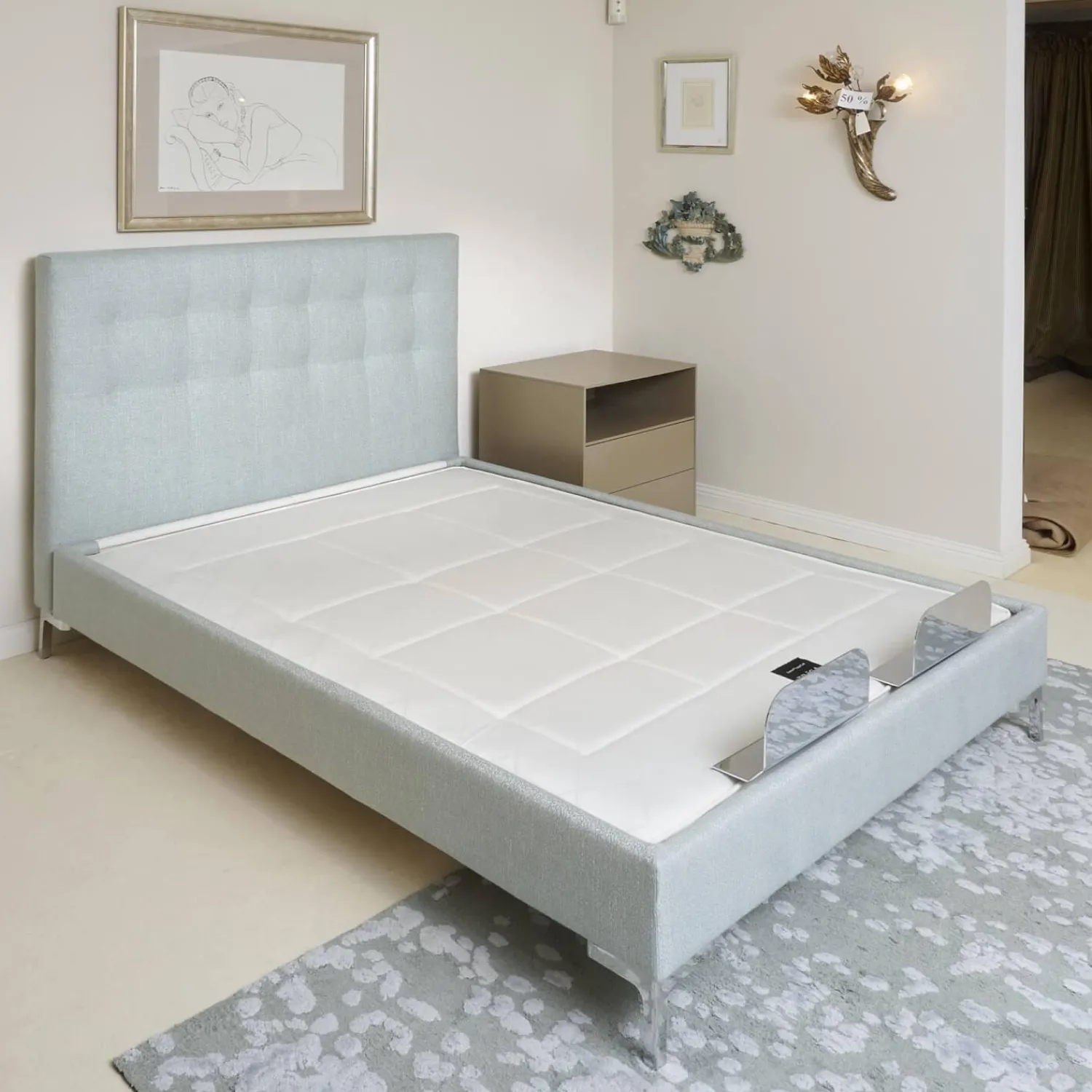 Treca Interiors Polsterbetten|Polsterbett Super Cad Stoff Gio Lune 009 Türkis mit Matratzen