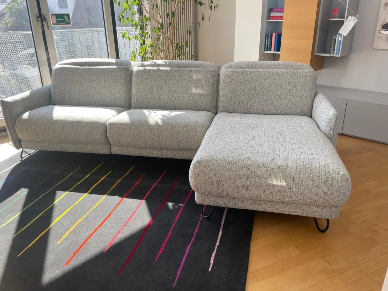 Rom Ecksofas|Polstereckgruppe Vitis CL280 Stoff Ancona Sky Grau Blau Fuß Schwarz Inklusive Motorischer Relaxfunktion