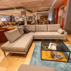 freistil Rolf Benz Ecksofas|Polstergarnitur 170 Bezug Stoff 4020 Silbergrau Stahlfuß Schwarz Inklusive 2 Kissen