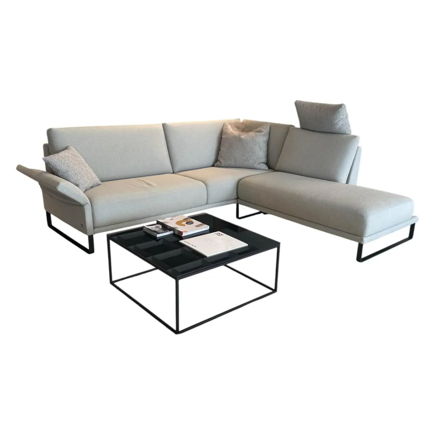 Rolf Benz Ecksofas|Polstergarnitur 009 Cara Stoff 20 162 Steingrau Grau Kufe Stahl Schwarz Inklusive Kissen