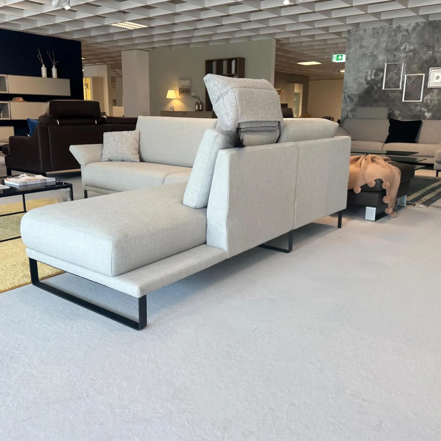 Rolf Benz Ecksofas|Polstergarnitur 009 Cara Stoff 20 162 Steingrau Grau Kufe Stahl Schwarz Inklusive Kissen