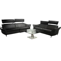 himolla Polstergruppen|Polstergarnitur 1926 Leder 31 Longlife Moor Schwarz Braun Füße Metall 62 Edelstahloptik Gebürstet