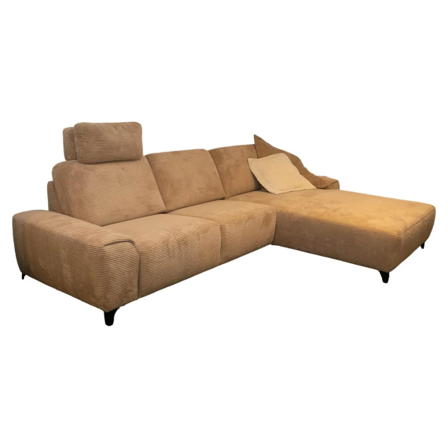 Gallery M Ecksofas|Polstergarnitur Leon Bezug Cord Taupe Metallfuß 1015 Schwarz Matt Mit Schlaffunktion