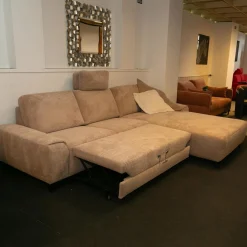 Gallery M Ecksofas|Polstergarnitur Leon Bezug Cord Taupe Metallfuß 1015 Schwarz Matt Mit Schlaffunktion