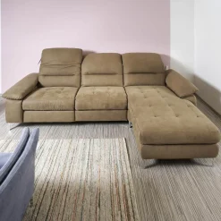 Carina Ecksofas|Polstergarnitur 2600 Motorisch Bezug Clash Oliv Metallfüße Chrom Glänzend