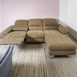 Carina Ecksofas|Polstergarnitur 2600 Motorisch Bezug Clash Oliv Metallfüße Chrom Glänzend