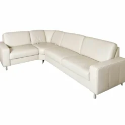 Polinova Ecksofas|Polstergarnitur Bellini Leder BelVita Ecru Metallfuß Hochglanz Mit Verstellbaren Lehnen