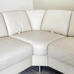 Polinova Ecksofas|Polstergarnitur Bellini Leder BelVita Ecru Metallfuß Hochglanz Mit Verstellbaren Lehnen