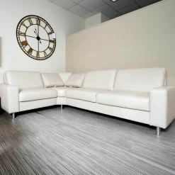 Polinova Ecksofas|Polstergarnitur Bellini Leder BelVita Ecru Metallfuß Hochglanz Mit Verstellbaren Lehnen