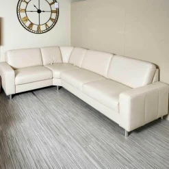 Polinova Ecksofas|Polstergarnitur Bellini Leder BelVita Ecru Metallfuß Hochglanz Mit Verstellbaren Lehnen