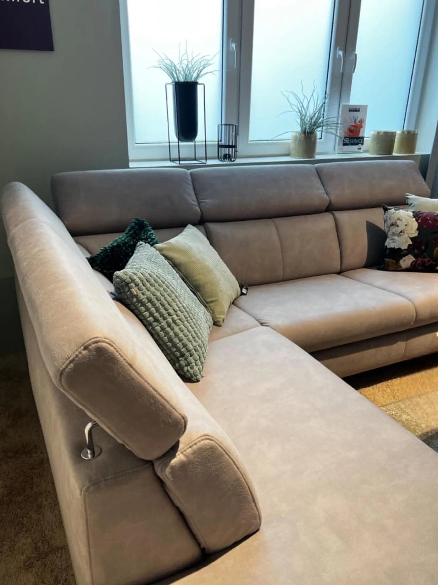 Global Ecksofas|Polstergarnitur Cornella Style Stoff Bulus FB32 Silber Grau Fuß Metall Inklusive Kissen