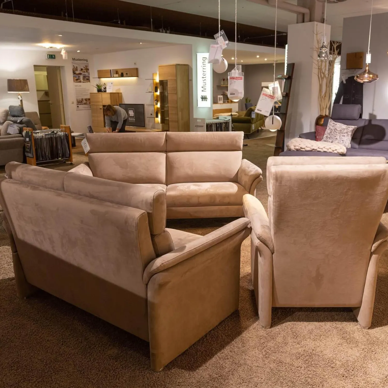 Puhlmann Polstergruppen|Polstergarnitur Gomera Stoff 89804 Gr. D Fuß Chromgleiter Matt Mit 2 Sofas Und 1 Sessel