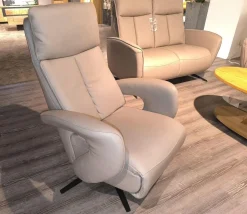 Hukla Polstergruppen|Polstergarnitur Havanna Leder Credo Pearl Grau Beige Gestell Metallkufe Schwarz Inklusive Kissen