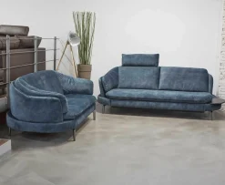 Activineo Polstergruppen|Polstergarnitur Kami Stoff 0735-51 Petrol Füße Anthrazit Verchromt 2 Sofas