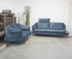 Activineo Polstergruppen|Polstergarnitur Kami Stoff 0735-51 Petrol Füße Anthrazit Verchromt 2 Sofas