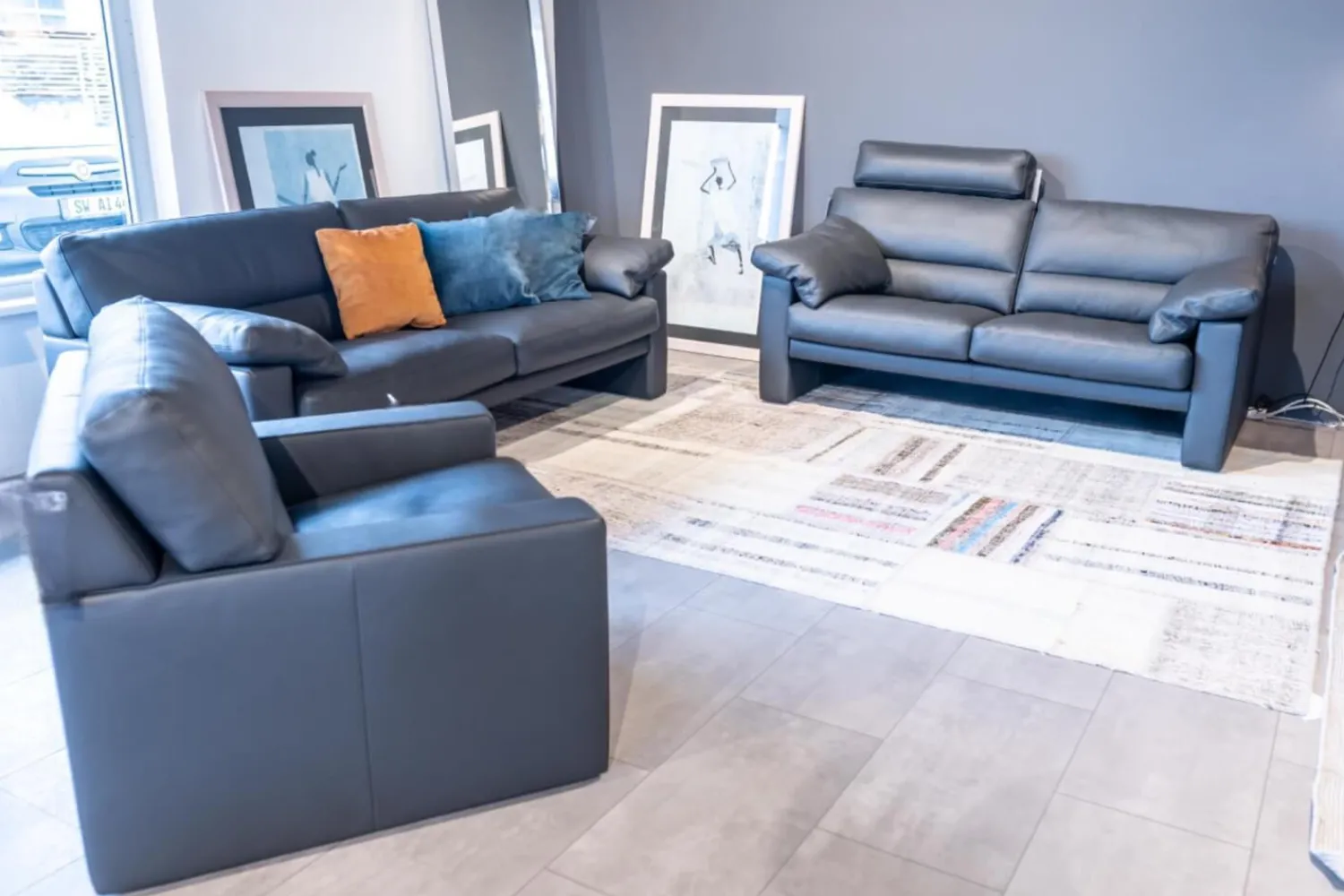 Erpo Polstergruppen|Polstergarnitur Leder 43 059 Braun Inklusive Kopfstütze 2 Sofas 1 Sessel