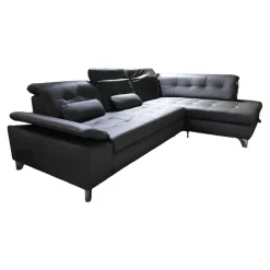 Polinova Ecksofas|Polstergarnitur MM-PN1078 Bezug Leder Torro Grau Metallfuß Glänzend