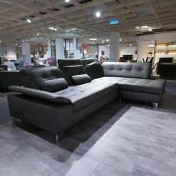 Polinova Ecksofas|Polstergarnitur MM-PN1078 Bezug Leder Torro Grau Metallfuß Glänzend