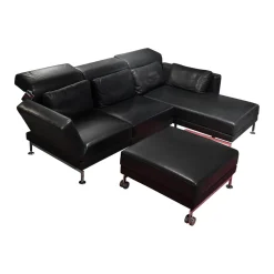 Brühl Polstergruppen|Ecksofas|Polstergarnitur Moule Bezug Leder Lama 5669 10 Schwarz Mit Hocker