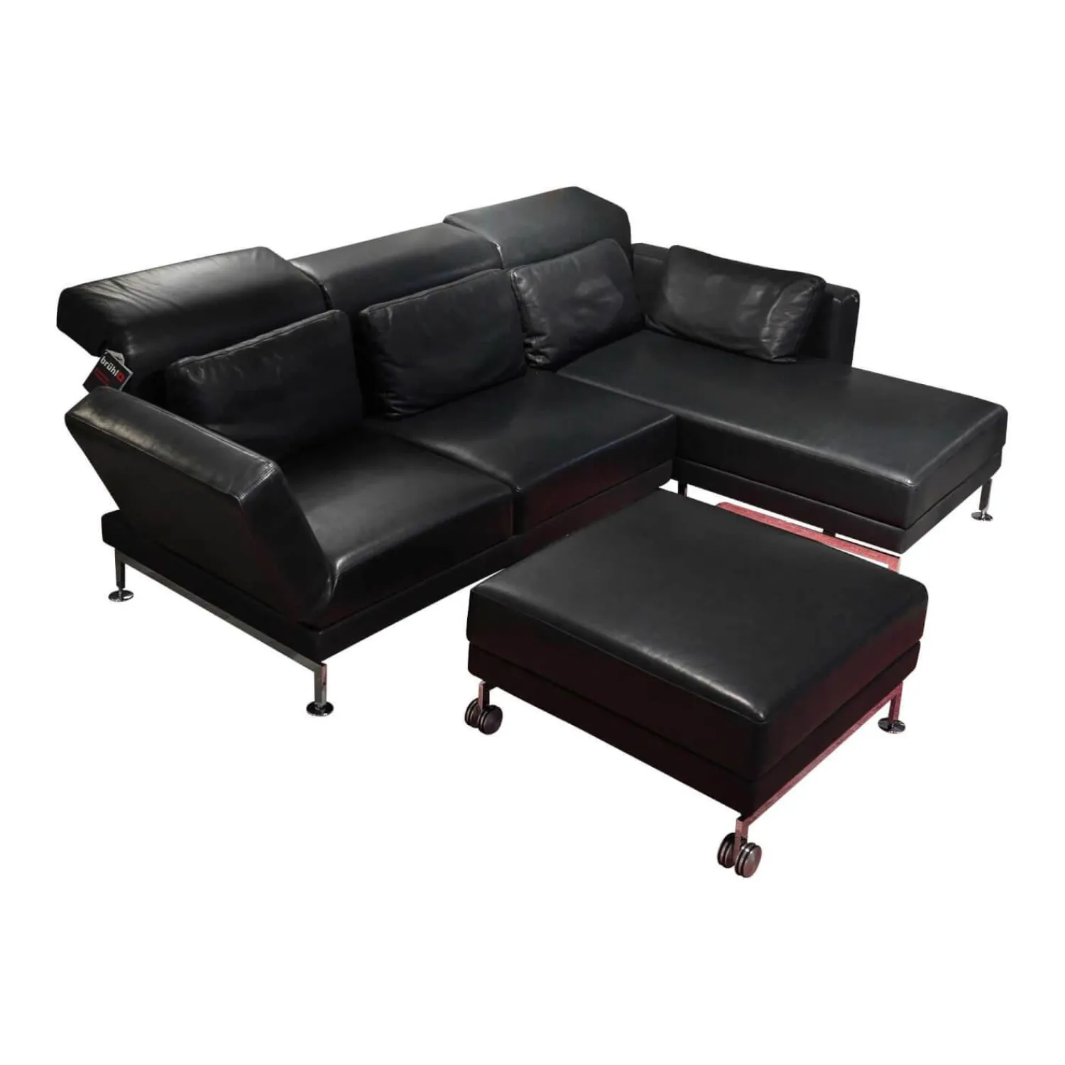 Brühl Polstergruppen|Ecksofas|Polstergarnitur Moule Bezug Leder Lama 5669 10 Schwarz Mit Hocker