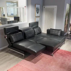 Brühl Polstergruppen|Ecksofas|Polstergarnitur Moule Bezug Leder Lama 5669 10 Schwarz Mit Hocker