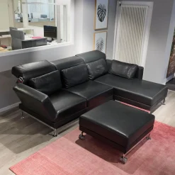 Brühl Polstergruppen|Ecksofas|Polstergarnitur Moule Bezug Leder Lama 5669 10 Schwarz Mit Hocker