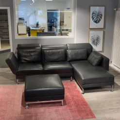 Brühl Polstergruppen|Ecksofas|Polstergarnitur Moule Bezug Leder Lama 5669 10 Schwarz Mit Hocker