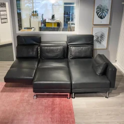 Brühl Polstergruppen|Ecksofas|Polstergarnitur Moule Bezug Leder Lama 5669 10 Schwarz Mit Hocker