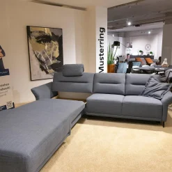 Musterring Ecksofas|Polstergarnitur MR 375 Stoff Picasso Jeans Grau Füße Metall 245 Schwarz Matt Mit Stauraumfunktion Und Kissen