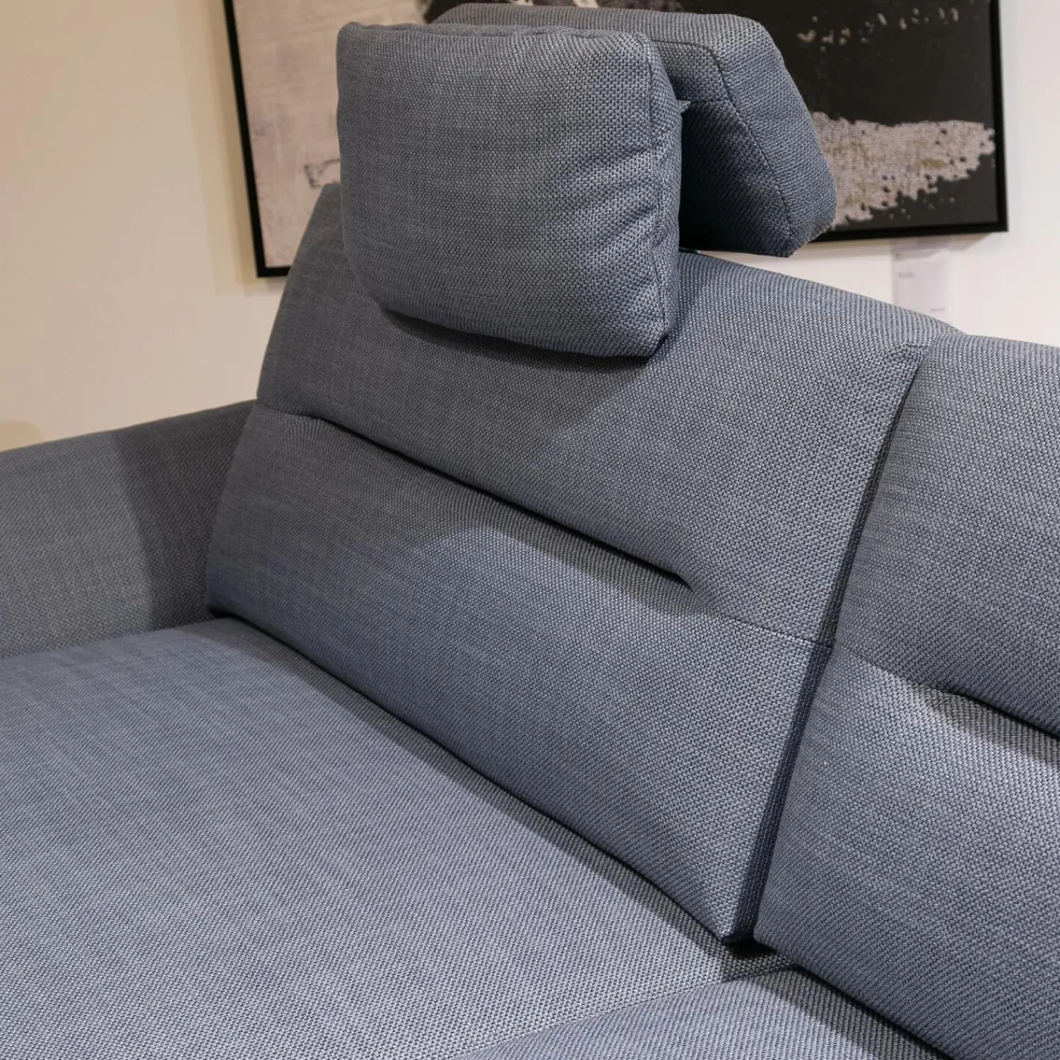 Musterring Ecksofas|Polstergarnitur MR 375 Stoff Picasso Jeans Grau Füße Metall 245 Schwarz Matt Mit Stauraumfunktion Und Kissen