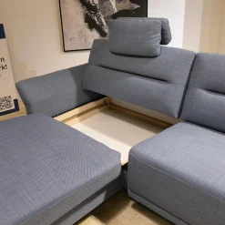 Musterring Ecksofas|Polstergarnitur MR 375 Stoff Picasso Jeans Grau Füße Metall 245 Schwarz Matt Mit Stauraumfunktion Und Kissen