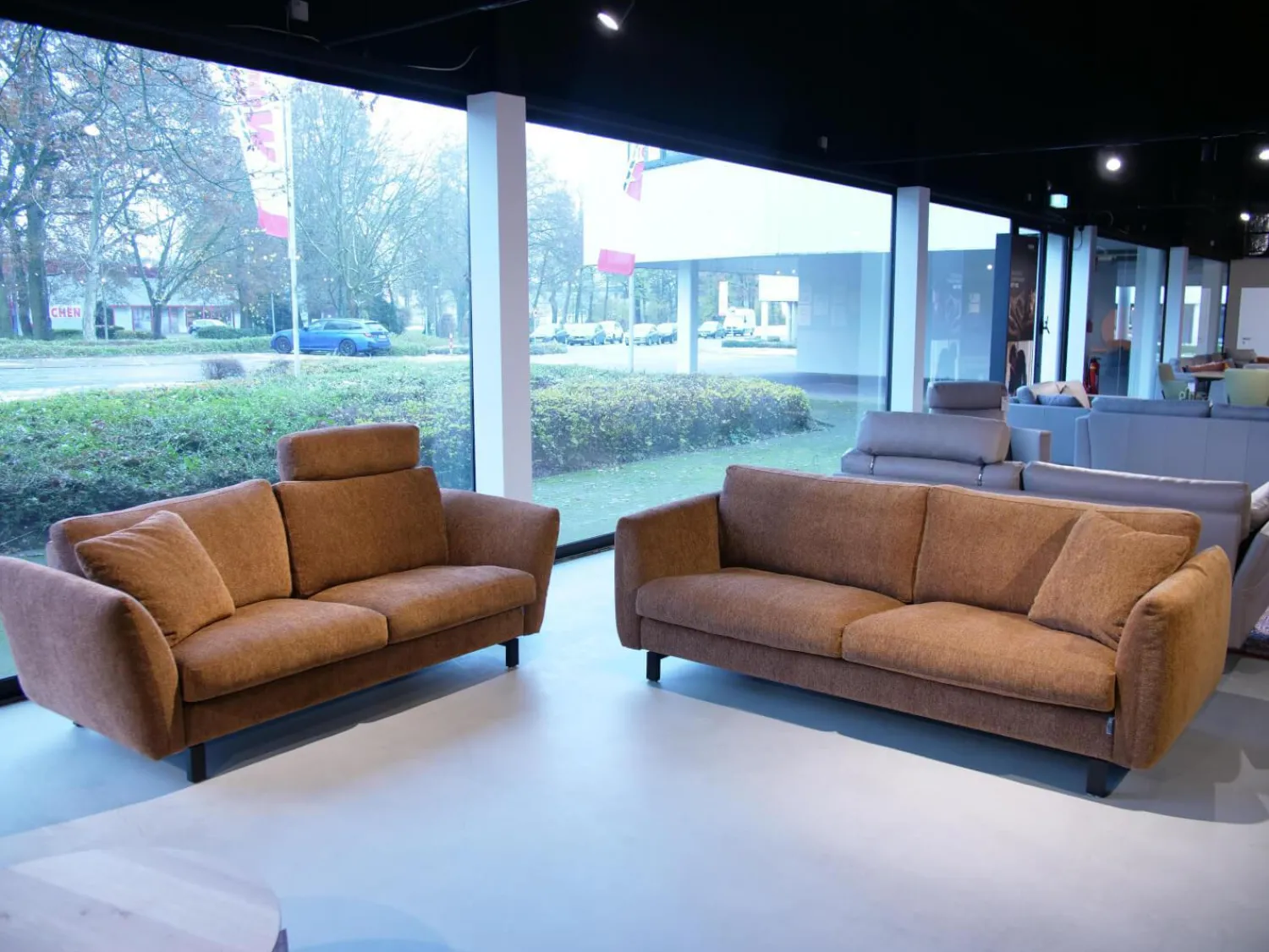 Erpo Polstergruppen|Polstergarnitur Stoff Osino Rostbraun Braun Mit Kissen Und Kopfstütze