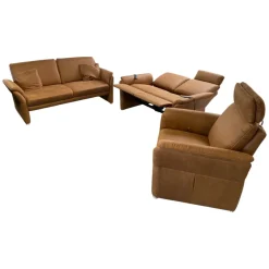 Polsteria Polstergruppen|Polstergruppe 81056 Stoff Gringo 09 Cognac Braun Füße Metall Chrom Inklusive Sessel Und Elektrische Funktionen