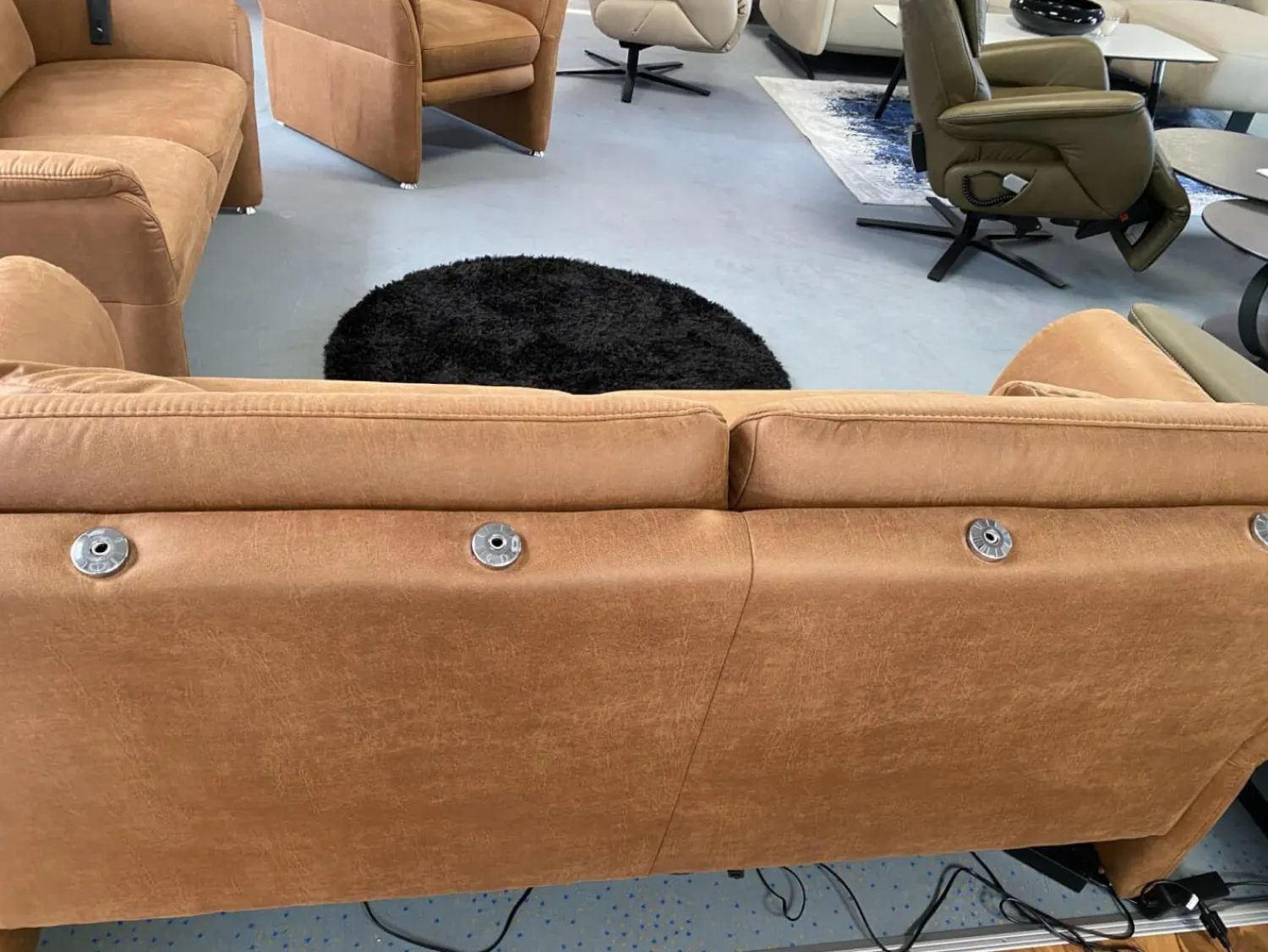 Polsteria Polstergruppen|Polstergruppe 81056 Stoff Gringo 09 Cognac Braun Füße Metall Chrom Inklusive Sessel Und Elektrische Funktionen